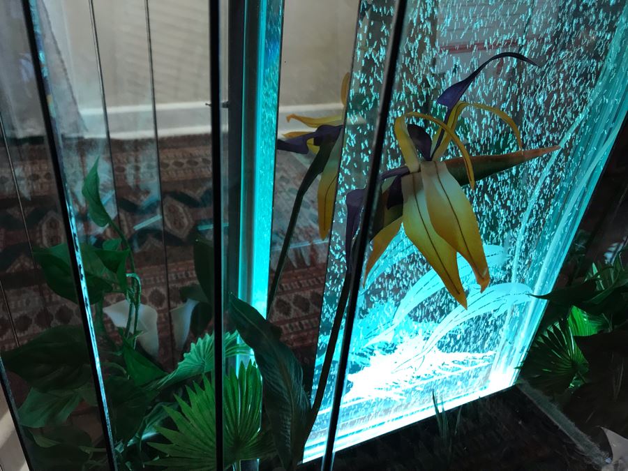 Vintage Hollywood Regency Mirrored Foyer Table With Lighted Dolphin Motif Aquarium Feature And Artificial Plants [Photo 8]