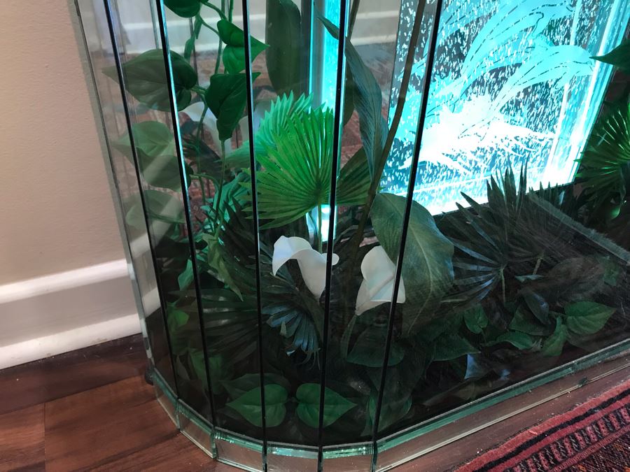 Vintage Hollywood Regency Mirrored Foyer Table With Lighted Dolphin Motif Aquarium Feature And Artificial Plants [Photo 6]