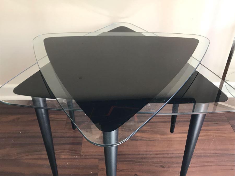 Pair Of Modernist Triangular Glass Top Side Tables [Photo 7]