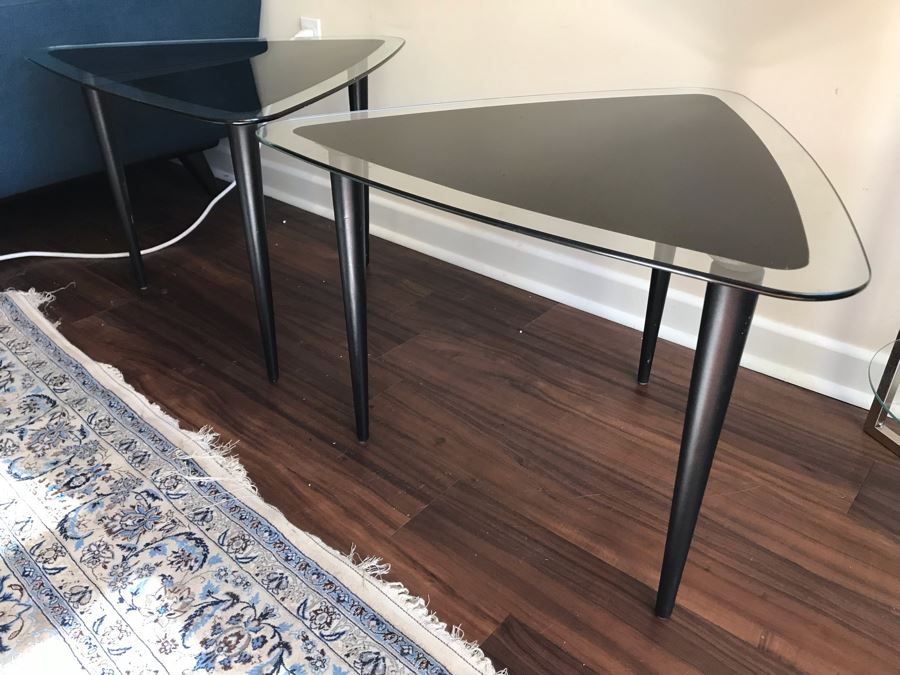 Pair Of Modernist Triangular Glass Top Side Tables [Photo 11]