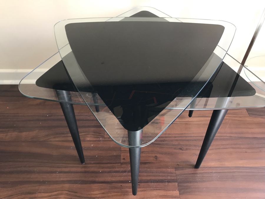Pair Of Modernist Triangular Glass Top Side Tables [Photo 6]