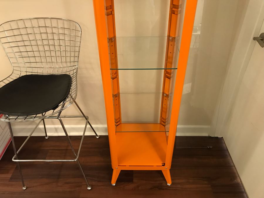 Painted Orange Metal Display Cabinet With Front Glass Door [Photo 6]