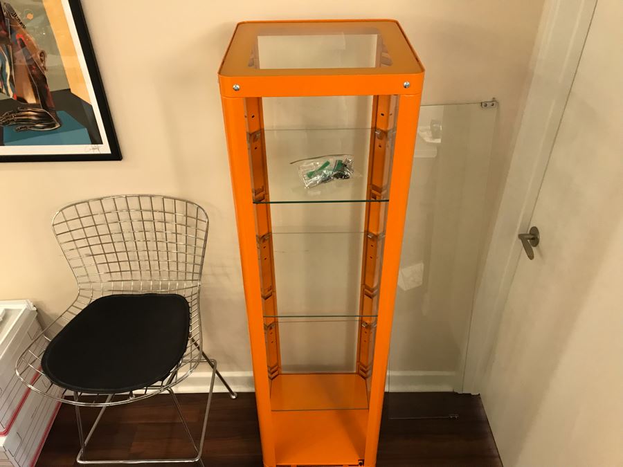 Painted Orange Metal Display Cabinet With Front Glass Door [Photo 5]
