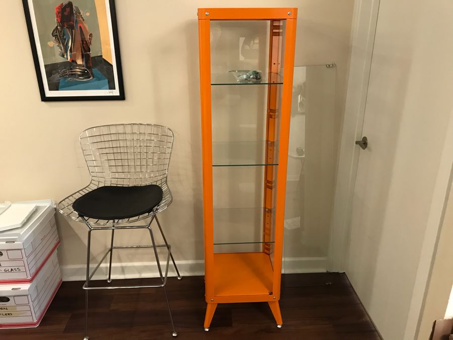 Painted Orange Metal Display Cabinet With Front Glass Door [Photo 3]