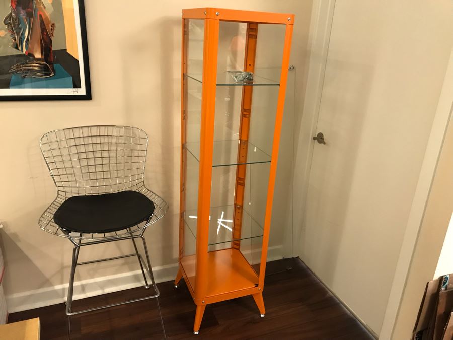 Painted Orange Metal Display Cabinet With Front Glass Door [Photo 4]