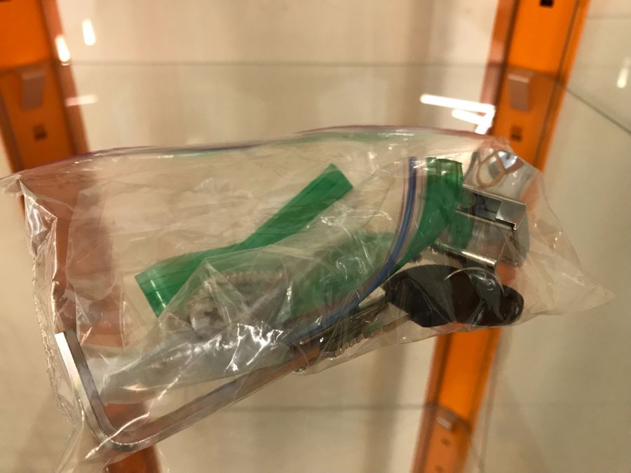 Painted Orange Metal Display Cabinet With Front Glass Door [Photo 8]