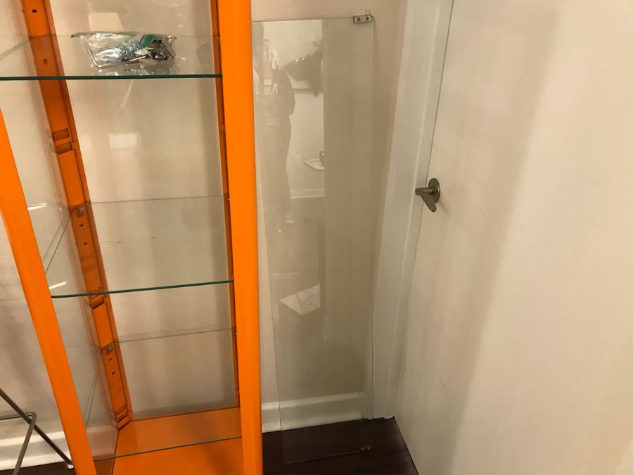 Painted Orange Metal Display Cabinet With Front Glass Door [Photo 7]