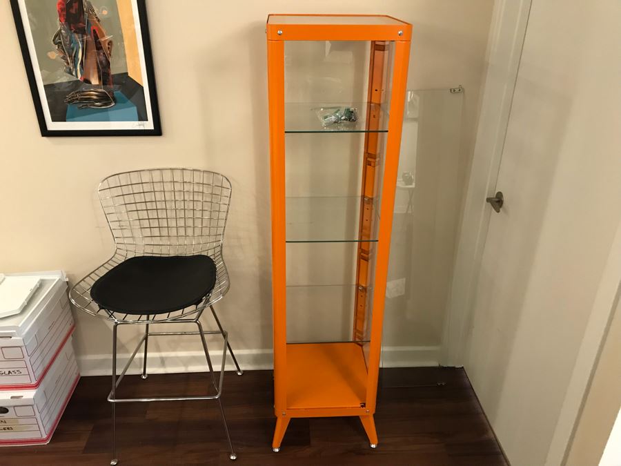 Painted Orange Metal Display Cabinet With Front Glass Door [Photo 2]