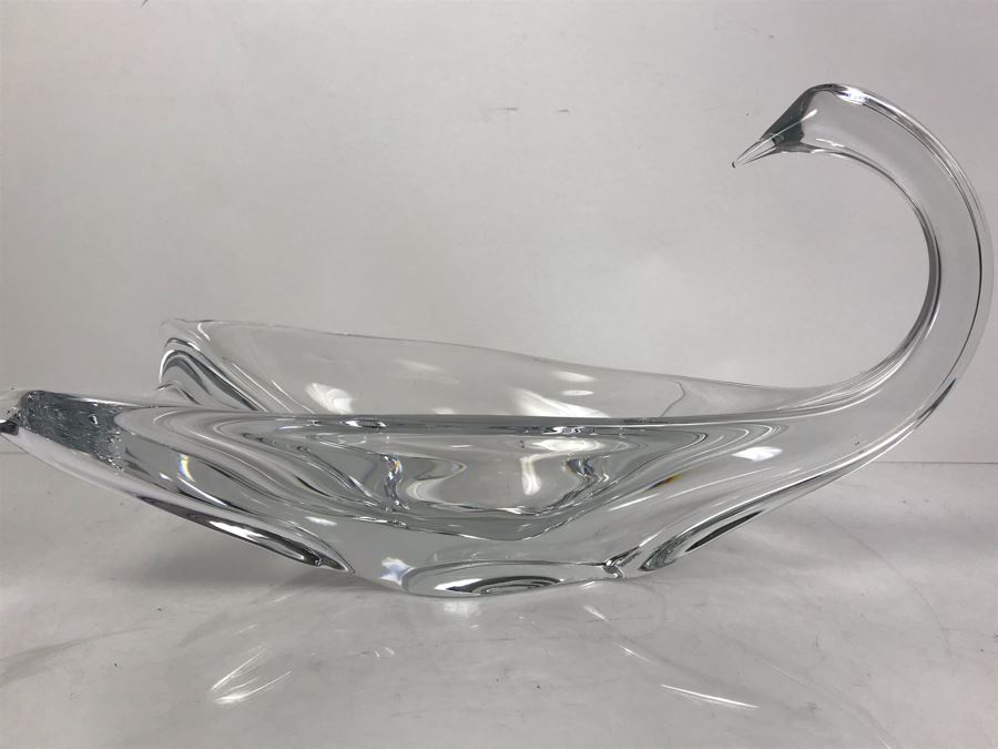 Rare Large Signed DAUM France Crystal Swan Bowl 16'W X 7'D X 9'H [Photo 13]