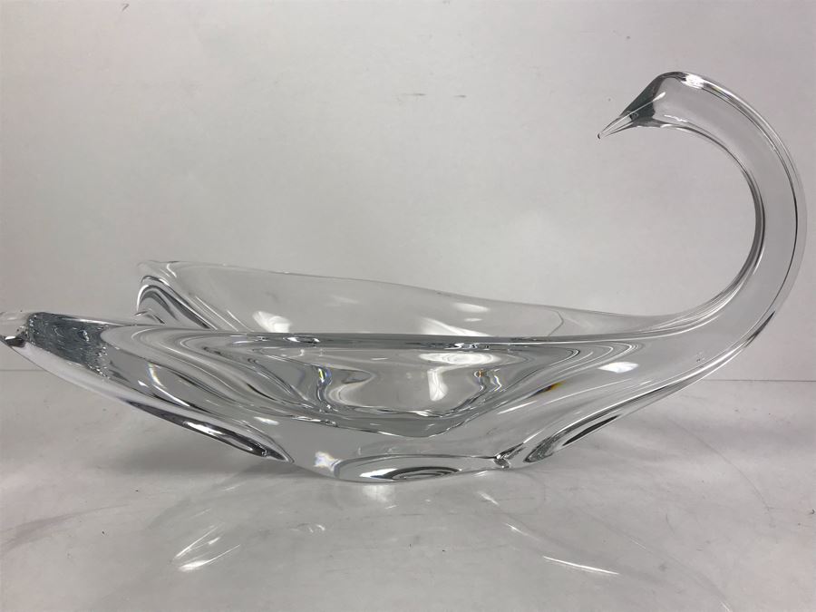 Rare Large Signed DAUM France Crystal Swan Bowl 16'W X 7'D X 9'H [Photo 14]