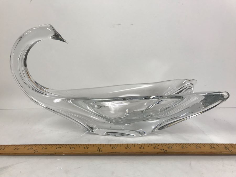 Rare Large Signed DAUM France Crystal Swan Bowl 16'W X 7'D X 9'H [Photo 2]