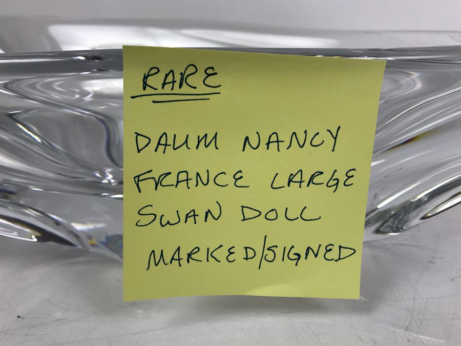 Rare Large Signed DAUM France Crystal Swan Bowl 16'W X 7'D X 9'H [Photo 19]