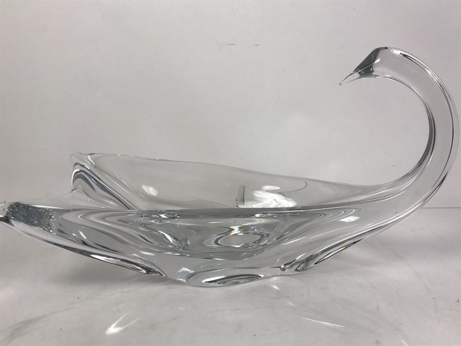 Rare Large Signed DAUM France Crystal Swan Bowl 16'W X 7'D X 9'H [Photo 15]