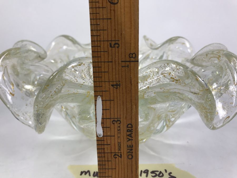 Rare 1950's Large Murano Glass Bowl With Gold Tone Flakes In Glass 11'W X 4.5'H [Photo 14]
