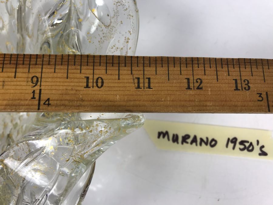 Rare 1950's Large Murano Glass Bowl With Gold Tone Flakes In Glass 11'W X 4.5'H [Photo 15]