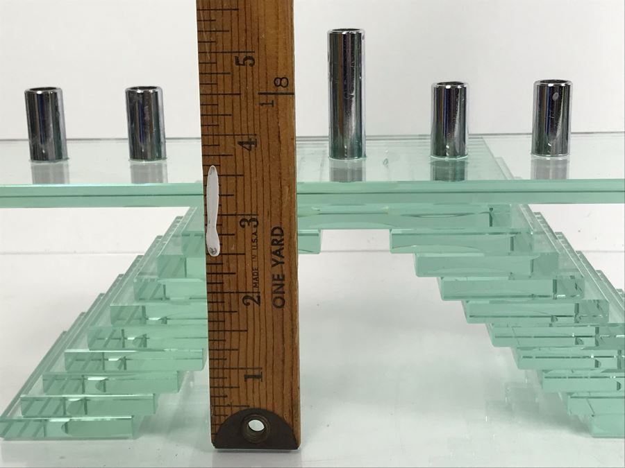 Prima Donna Modernist Glass Menorah Candle Holder 12.5'W X 9'H [Photo 12]