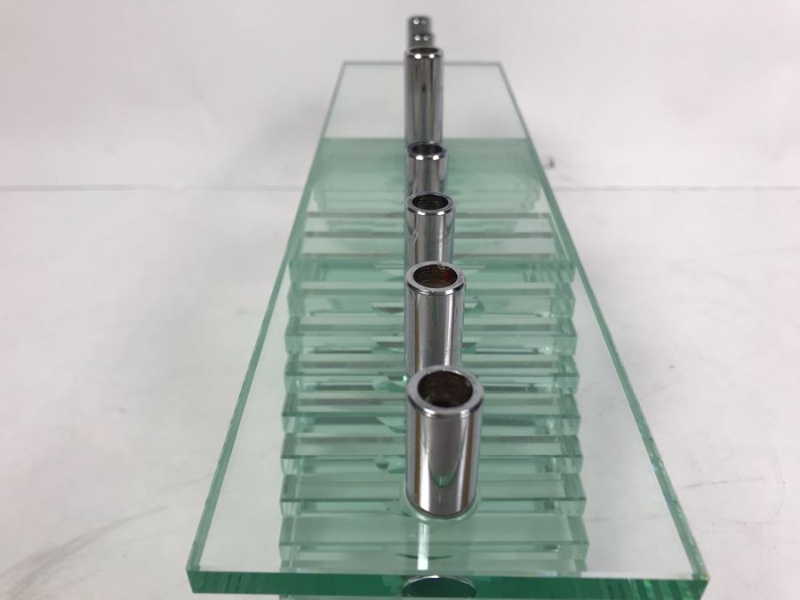 Prima Donna Modernist Glass Menorah Candle Holder 12.5'W X 9'H [Photo 8]