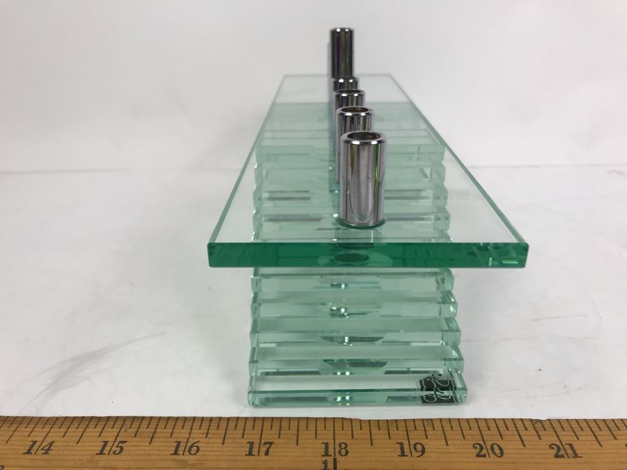 Prima Donna Modernist Glass Menorah Candle Holder 12.5'W X 9'H [Photo 7]