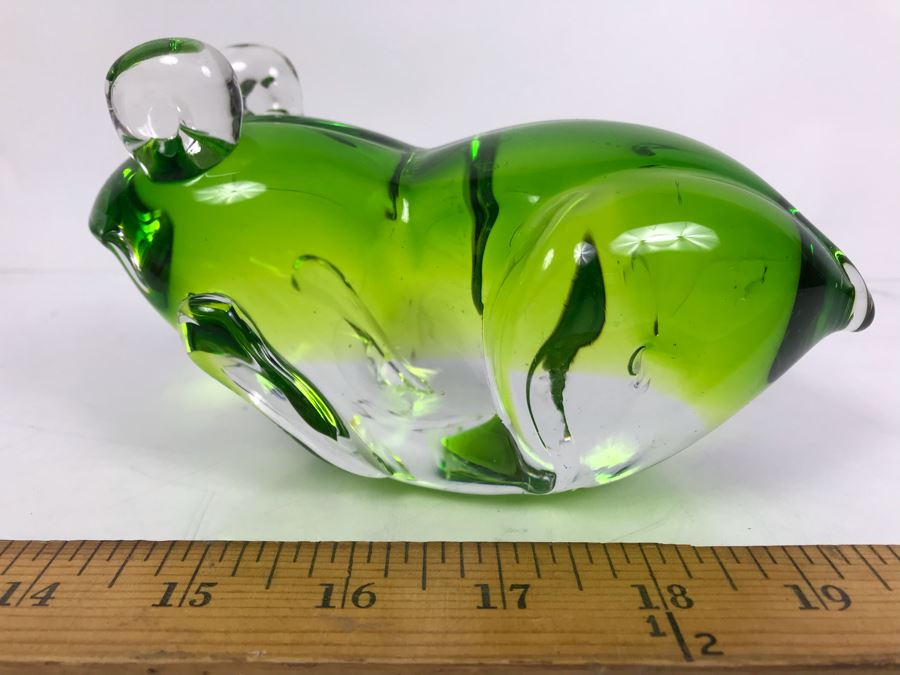 Green Art Glass Frog Figurine 7'L [Photo 8]
