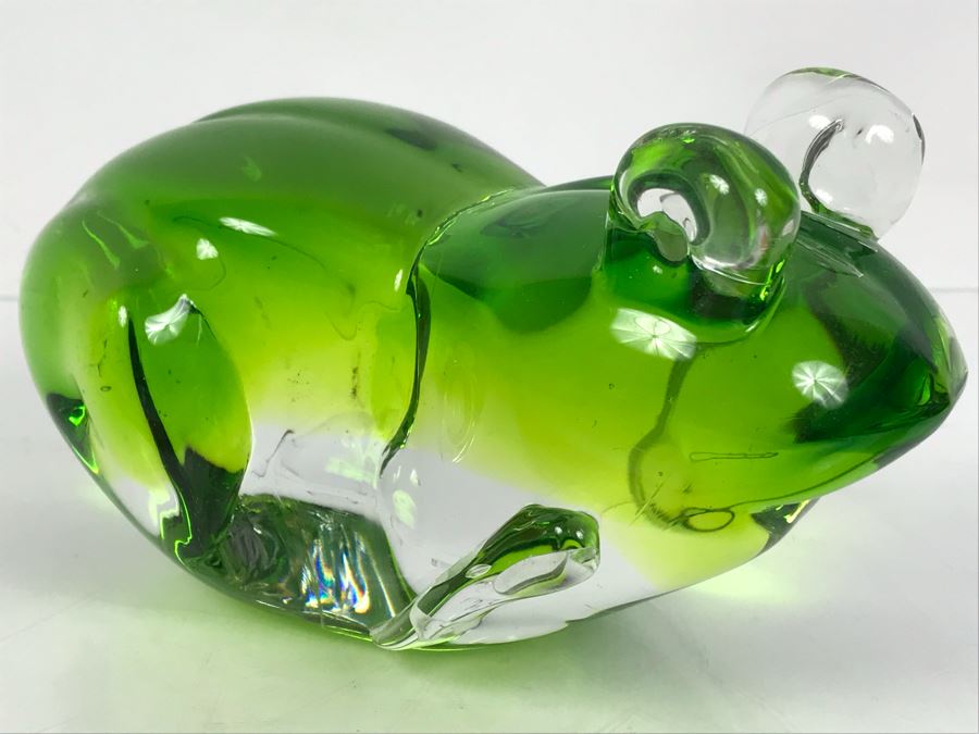 Green Art Glass Frog Figurine 7'L [Photo 2]