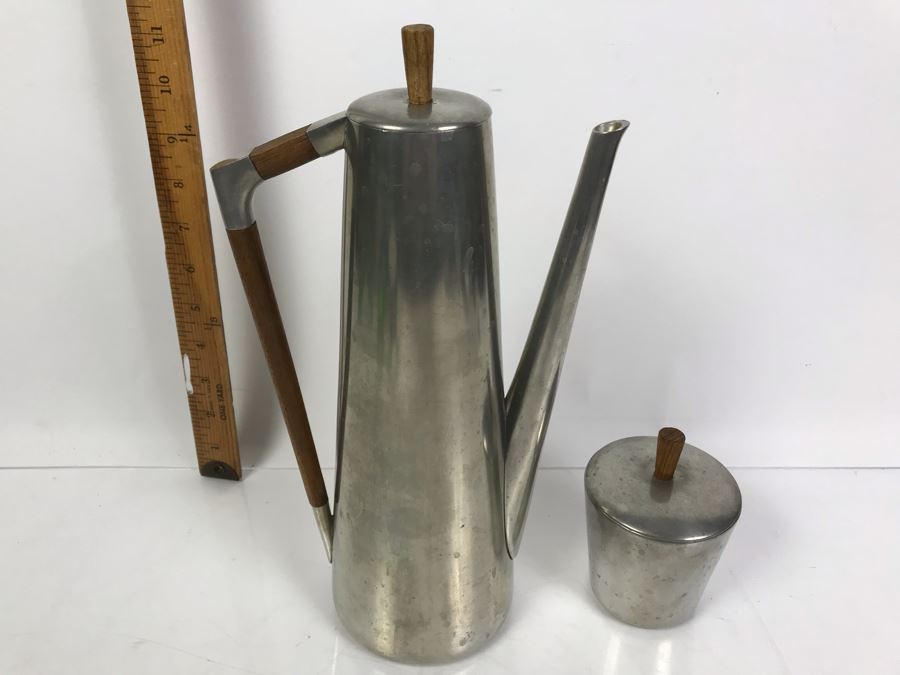 Mid-Century Modern Royal Holland Pewter KMD Tiel Coffee Pot With Lidded Cup Made In Holland 12'H [Photo 2]