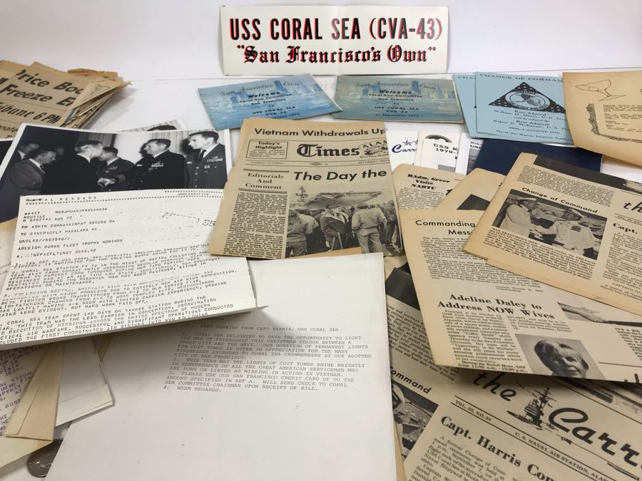 Various Photographs, Change Of Command Programs For USS Kitty Hawk (CV 63) And USS Coral Sea, Documents, Newspapers, USS Coral Sea Bumper Sticker - See Photos [Photo 2]