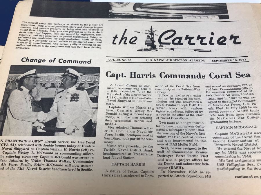Various Photographs, Change Of Command Programs For USS Kitty Hawk (CV 63) And USS Coral Sea, Documents, Newspapers, USS Coral Sea Bumper Sticker - See Photos [Photo 4]