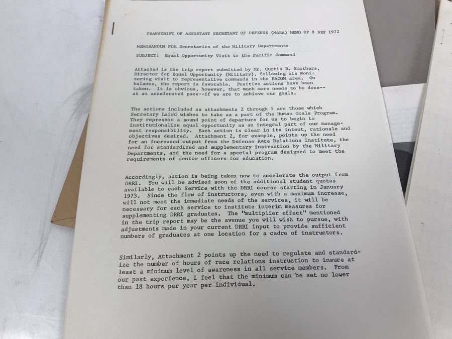 Various Military Department Of Defense Documents And Papers Regarding Equal Opportunity Race Relations And Race Statistics In The Military Affirmative Action From 1971-1973 [Photo 9]