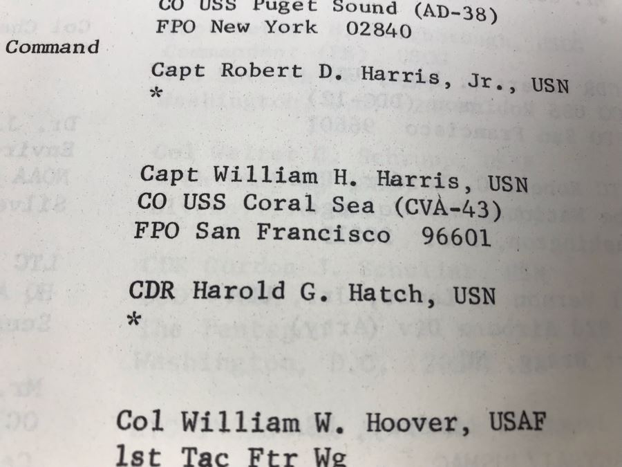 The National War College Graduation Exercises Program 1970-1971 And Research Paper From National War College By William H. Harris Captain, USN 1971 And Class Of 1971 Assignments Showing Capt Harris Assigned As CO USS Coral Sea [Photo 6]