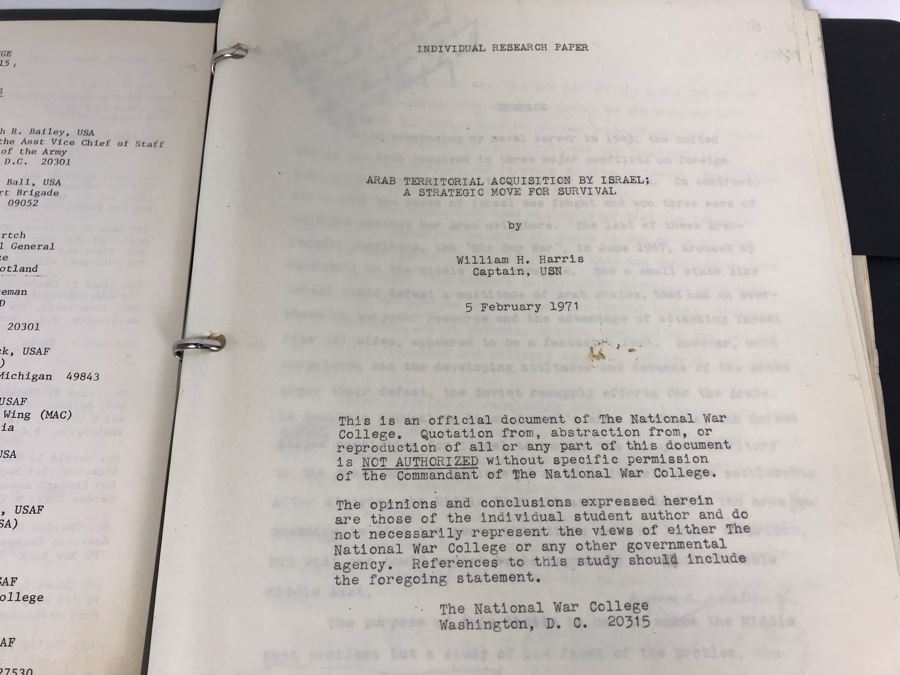 The National War College Graduation Exercises Program 1970-1971 And Research Paper From National War College By William H. Harris Captain, USN 1971 And Class Of 1971 Assignments Showing Capt Harris Assigned As CO USS Coral Sea [Photo 4]