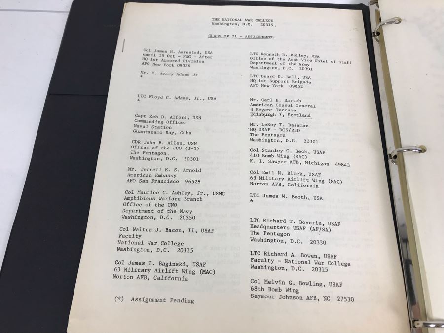 The National War College Graduation Exercises Program 1970-1971 And Research Paper From National War College By William H. Harris Captain, USN 1971 And Class Of 1971 Assignments Showing Capt Harris Assigned As CO USS Coral Sea [Photo 5]