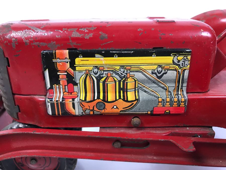 Vintage 1950's Marx Toys Tin Litho Tractor Farm Equipment Toy With Front Plow [Photo 11]