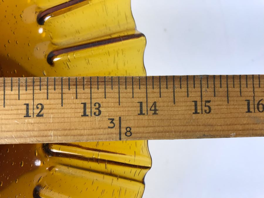 Large Amber Glass Footed Bowl With Fluted Rim 14'W [Photo 8]
