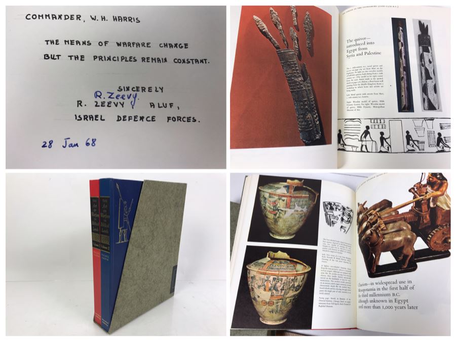 Set Of 1963 (Appear To Be First Edition) Books The Art Of Warfare In Biblical Lands By Yigael Yadin Signed By R. Zeevy, Aluf, Israel Defense Forces 1968