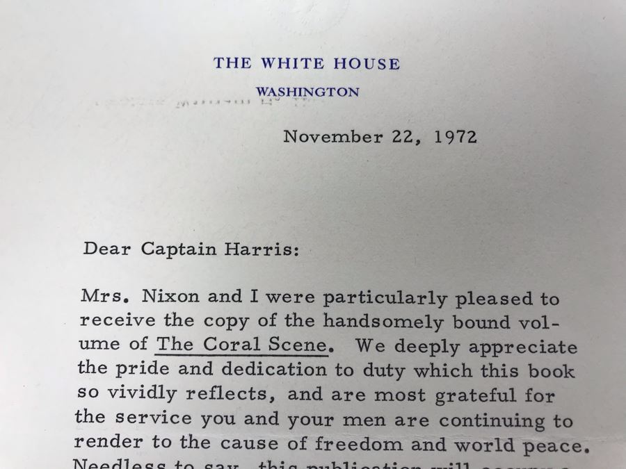 1972 SIGNED Personalized Letter From The White House Signed By Richard Nixon And Volume Of USS Coral Sea (CVA-43) The Coral Scene 1971-1972 Cruise Book Pacific Deployment - SEE PHOTOS [Photo 3]