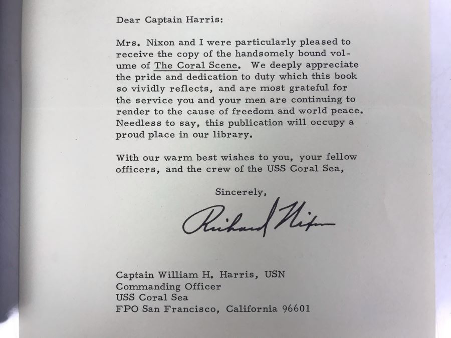 1972 SIGNED Personalized Letter From The White House Signed By Richard Nixon And Volume Of USS Coral Sea (CVA-43) The Coral Scene 1971-1972 Cruise Book Pacific Deployment - SEE PHOTOS [Photo 4]