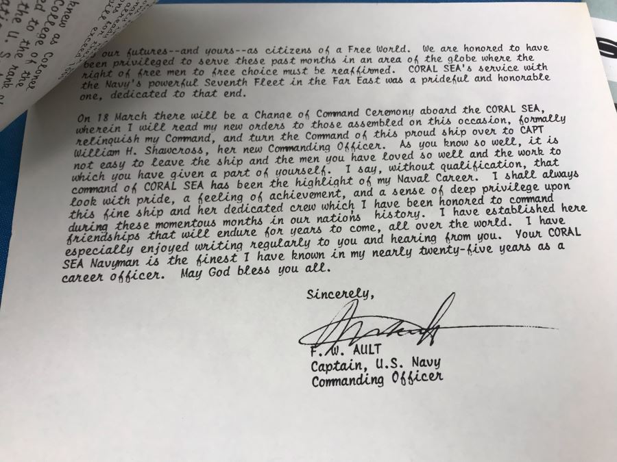 1966-1967 USS Coral Sea (CV-43) Carrier-West Cruise Book, USS Coral Sea Tonkin Gulf Yacht Club Letter From Commanding Officer (1967) Vietnam Combat Zone Air Strikes And Coral Sea Sea Breeze Newsletters 'The Supremes' - See Photos [Photo 13]