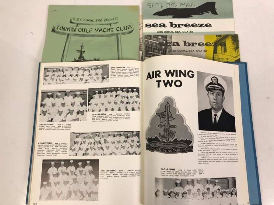 1966-1967 USS Coral Sea (CV-43) Carrier-West Cruise Book, USS Coral Sea Tonkin Gulf Yacht Club Letter From Commanding Officer (1967) Vietnam Combat Zone Air Strikes And Coral Sea Sea Breeze Newsletters 'The Supremes' - See Photos