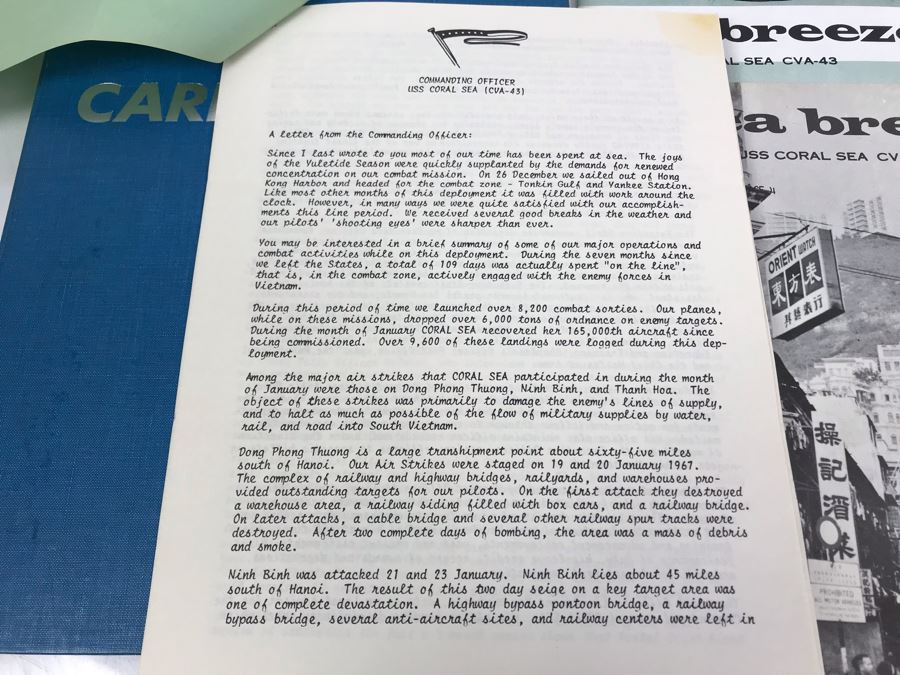 1966-1967 USS Coral Sea (CV-43) Carrier-West Cruise Book, USS Coral Sea Tonkin Gulf Yacht Club Letter From Commanding Officer (1967) Vietnam Combat Zone Air Strikes And Coral Sea Sea Breeze Newsletters 'The Supremes' - See Photos [Photo 12]