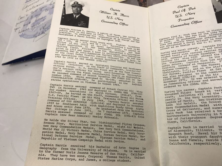 Change Of Command Program For USS Coral Sea CVA-43 1971 And 1972, Signed Photograph Of USS Kitty Hawk, Signed 1978 Letter From Navy Commander In Chief Pacific Maurice F. Weisner And More [Photo 7]