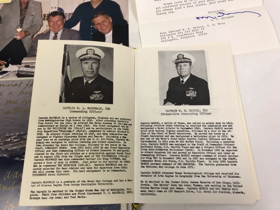 Change Of Command Program For USS Coral Sea CVA-43 1971 And 1972, Signed Photograph Of USS Kitty Hawk, Signed 1978 Letter From Navy Commander In Chief Pacific Maurice F. Weisner And More [Photo 9]