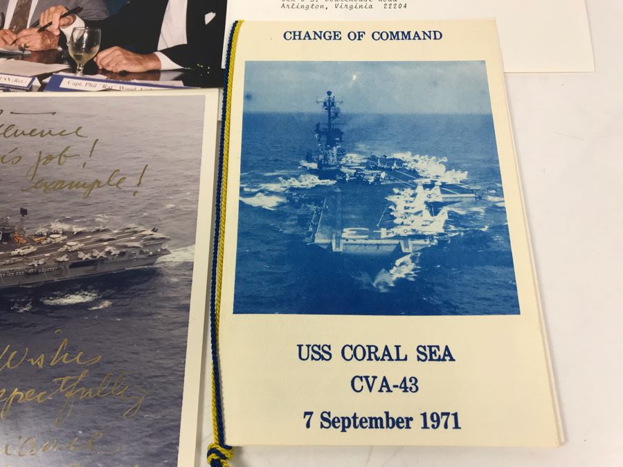 Change Of Command Program For USS Coral Sea CVA-43 1971 And 1972, Signed Photograph Of USS Kitty Hawk, Signed 1978 Letter From Navy Commander In Chief Pacific Maurice F. Weisner And More [Photo 8]