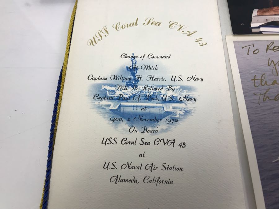 Change Of Command Program For USS Coral Sea CVA-43 1971 And 1972, Signed Photograph Of USS Kitty Hawk, Signed 1978 Letter From Navy Commander In Chief Pacific Maurice F. Weisner And More [Photo 5]