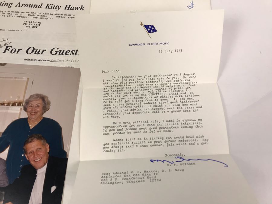 Change Of Command Program For USS Coral Sea CVA-43 1971 And 1972, Signed Photograph Of USS Kitty Hawk, Signed 1978 Letter From Navy Commander In Chief Pacific Maurice F. Weisner And More [Photo 12]