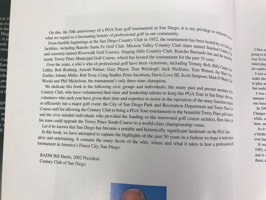 Pair Of The PGA Tour In San Diego Books Golden Anniversary Edition 1952-2002 From The Century Club RADM Bill Harris Was President Of The Century Club San Diego [Photo 7]