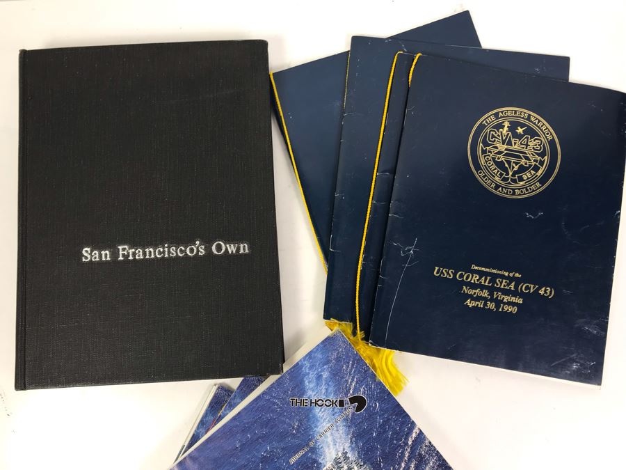 (3) Programs On The Decommissioning Of The USS Coral Sea (CV 43) Norfolk, VA 1990, Navy Book On San Francisco's Own USS Coral Sea And (4) The Hook Journals Of Carrier Aviation