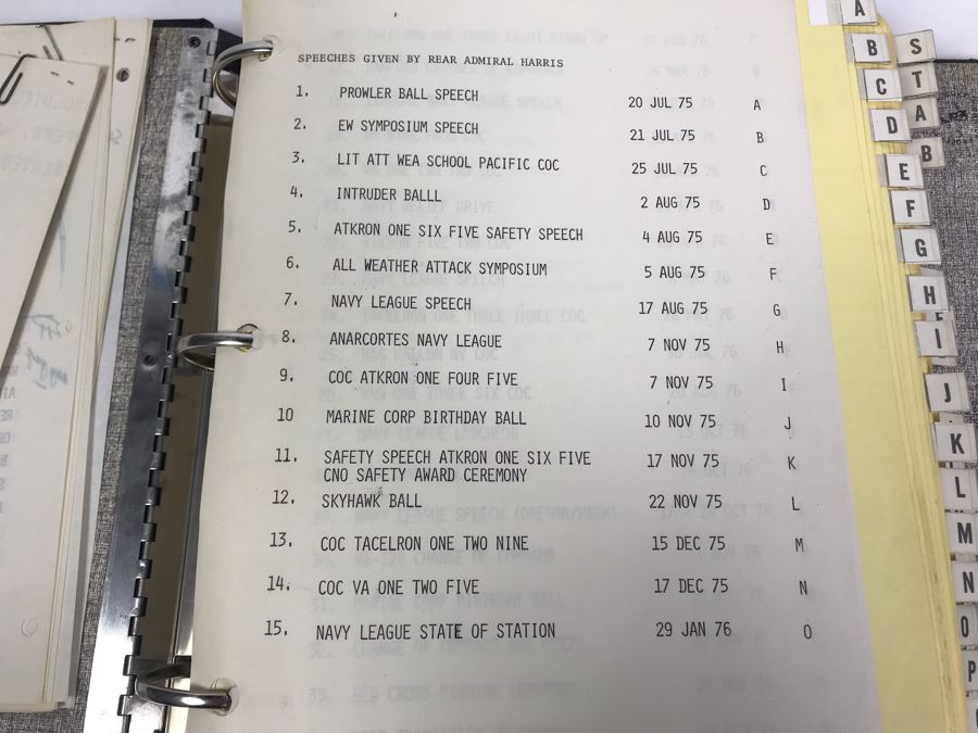 Notebook With Dozens Of Speeches Written And Delivered By William 'Bill' H. Harris, RADM, USN (Ret.) Incl Speeches Addressing Vietnam War Coral Sea Combat Deployment Debrief & (2) Change Of Command Programs Commander Light Attack Wing Pacific - See Photos [Photo 19]