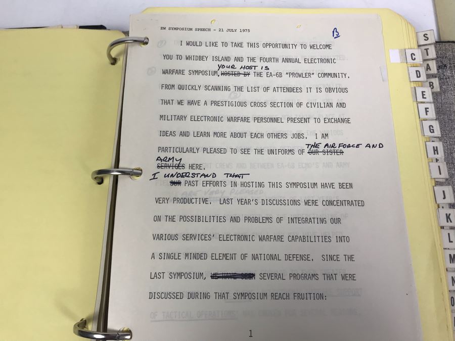 Notebook With Dozens Of Speeches Written And Delivered By William 'Bill' H. Harris, RADM, USN (Ret.) Incl Speeches Addressing Vietnam War Coral Sea Combat Deployment Debrief & (2) Change Of Command Programs Commander Light Attack Wing Pacific - See Photos [Photo 24]