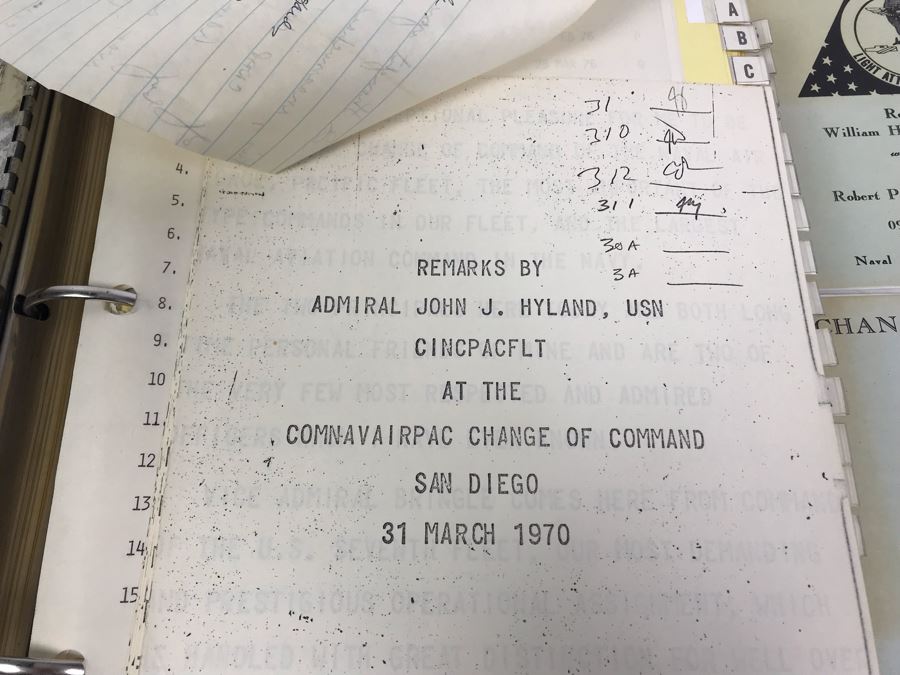 Notebook With Dozens Of Speeches Written And Delivered By William 'Bill' H. Harris, RADM, USN (Ret.) Incl Speeches Addressing Vietnam War Coral Sea Combat Deployment Debrief & (2) Change Of Command Programs Commander Light Attack Wing Pacific - See Photos [Photo 18]