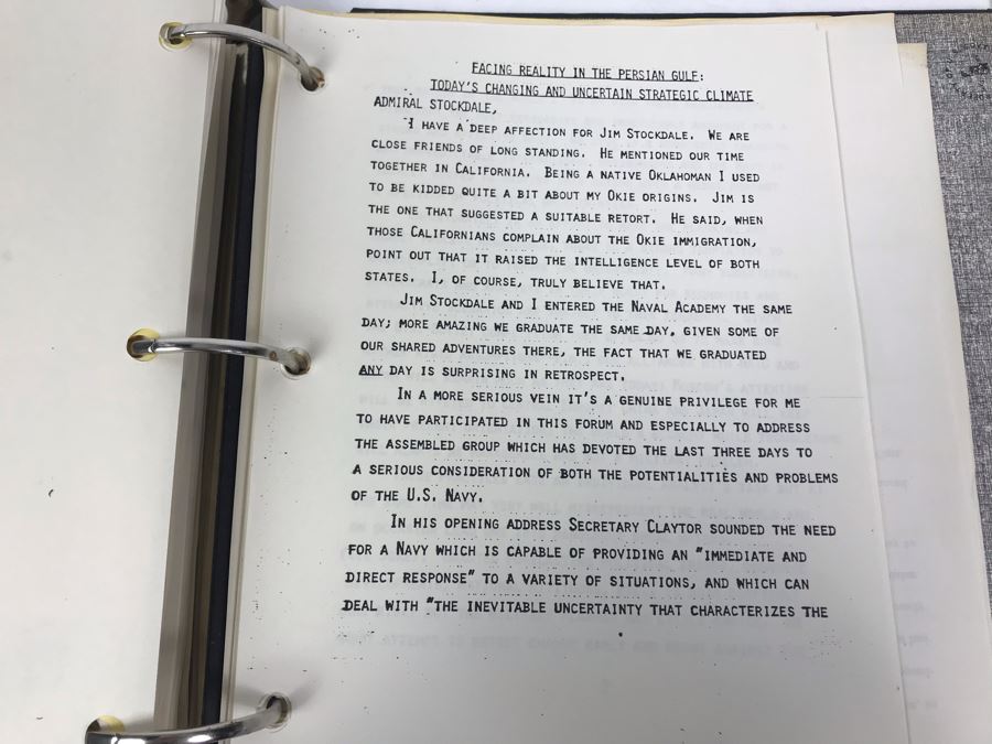 Notebook With Dozens Of Speeches Written And Delivered By William 'Bill' H. Harris, RADM, USN (Ret.) Incl Speeches Addressing Vietnam War Coral Sea Combat Deployment Debrief & (2) Change Of Command Programs Commander Light Attack Wing Pacific - See Photos [Photo 32]